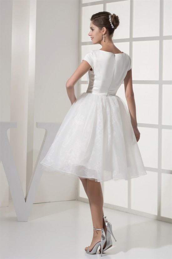 Knee-Length Satin Organza Netting Material Wedding Dresses 2031494