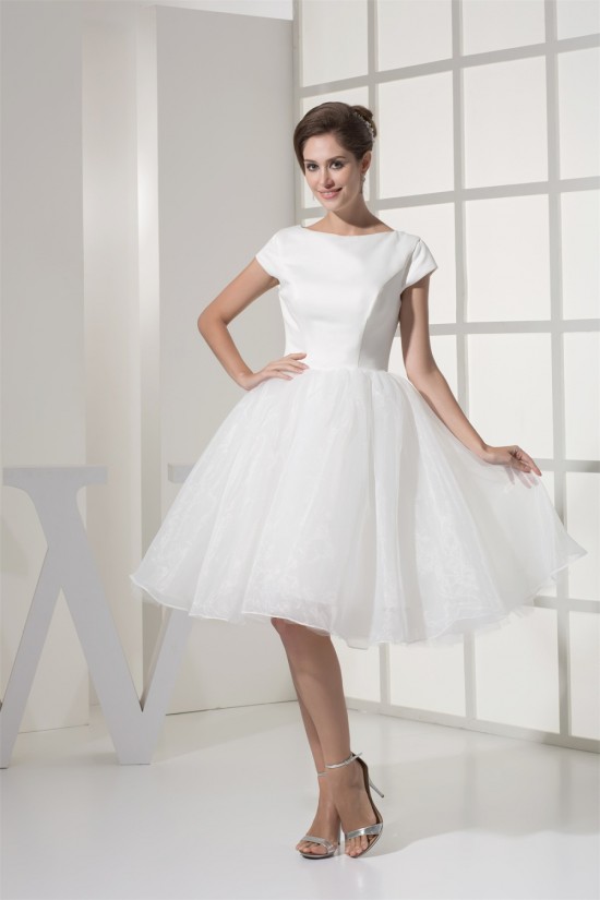 Knee-Length Satin Organza Netting Material Wedding Dresses 2031494