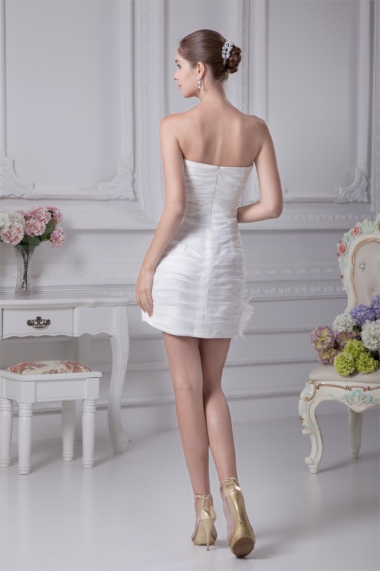 New Design Sheath/Column Sweetheart Beaded Satin Organza Short Wedding Dresses 2031495