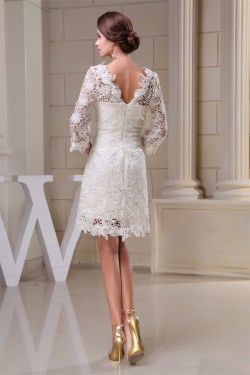 Sheath/Column Scoop 3/4 Length Sleeve Lace Little White Dresses Wedding Dresses 2031496