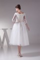 Satin Lace Fine Netting Scoop A-Line 3/4 Length Sleeve Little White Wedding Dresses 2031498