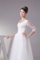 Satin Lace Fine Netting Scoop A-Line 3/4 Length Sleeve Little White Wedding Dresses 2031498