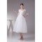 Satin Lace Fine Netting Scoop A-Line 3/4 Length Sleeve Little White Wedding Dresses 2031498