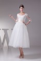 Satin Lace Fine Netting Scoop A-Line 3/4 Length Sleeve Little White Wedding Dresses 2031498