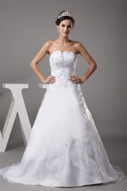 fashionable Strapless Satin Organza A-Line Sweet Wedding Dresses 2030150