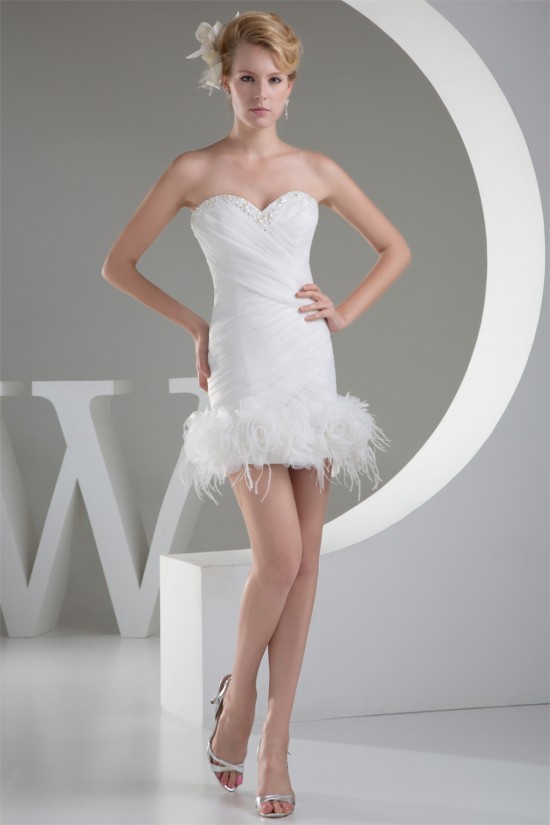 Satin Organza Sleeveless Sheath/Column Beaded Sweetheart Short Wedding Dresses 2031500