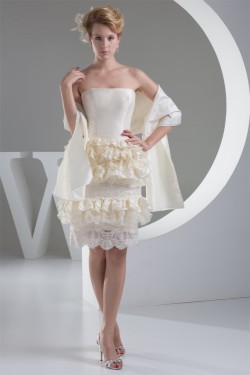 Sheath/Column Knee-Length Ruffles Sleeveless Lace Short Wedding Dresses 2031502