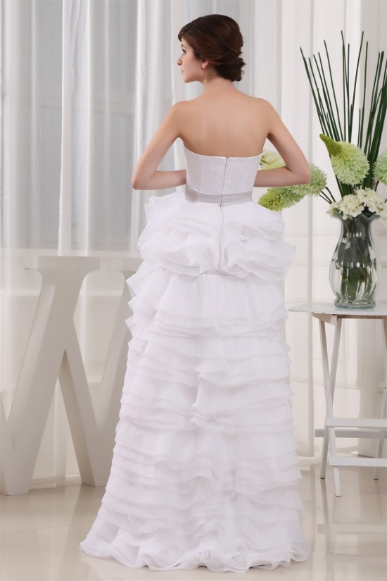 High Low Satin Organza Sleeveless Wedding Dresses 2031503