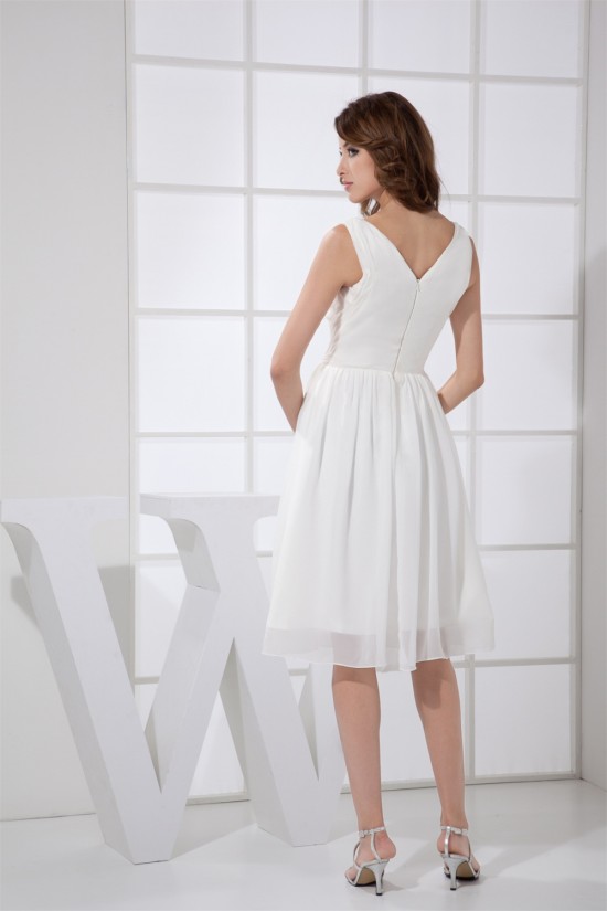 A-Line V-Neck Sleeveless Chiffon Reception Wedding Dresses 2031506