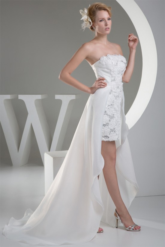 High Low Strapless Chiffon Sequin Reception Wedding Dresses 2031509