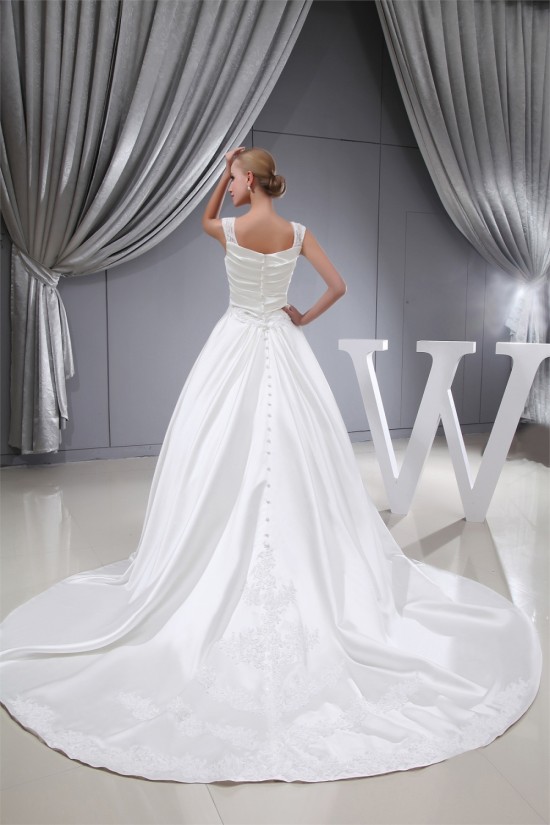 fashionable Straps A-Line Satin Lace Sleeveless Sweet Wedding Dresses 2030151