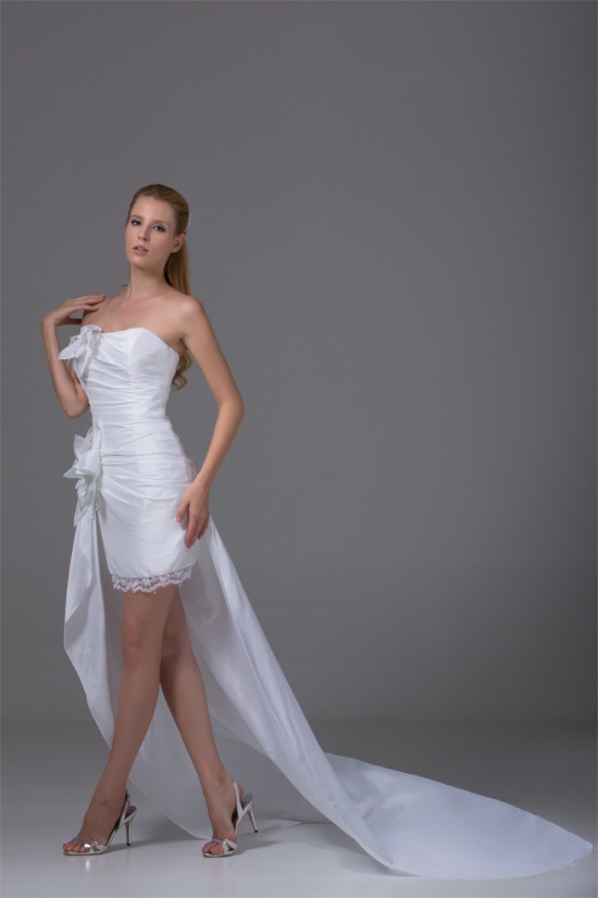 Sleeveless Taffeta Sheath/Column Handmade Flowers Reception Wedding Dresses 2031511