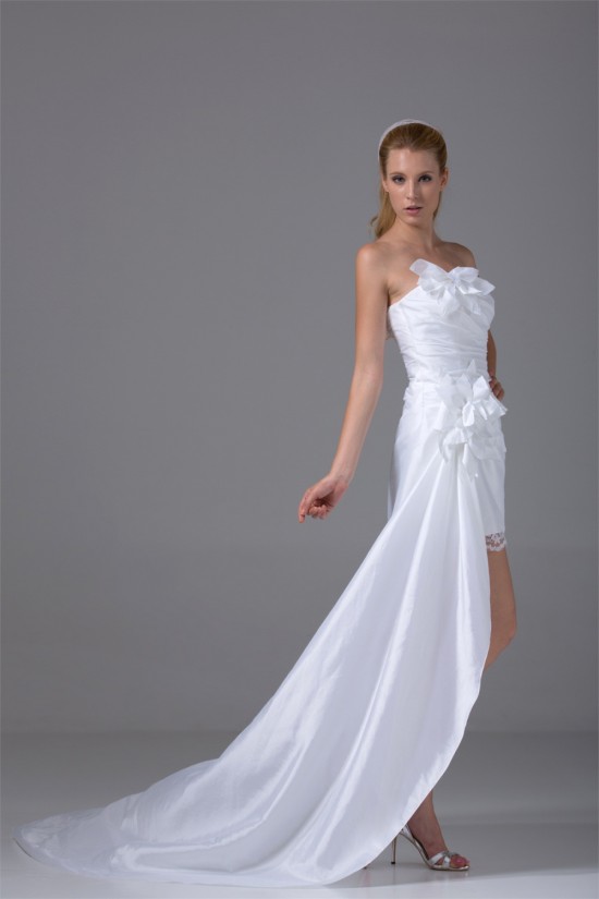 Sleeveless Taffeta Sheath/Column Handmade Flowers Reception Wedding Dresses 2031511