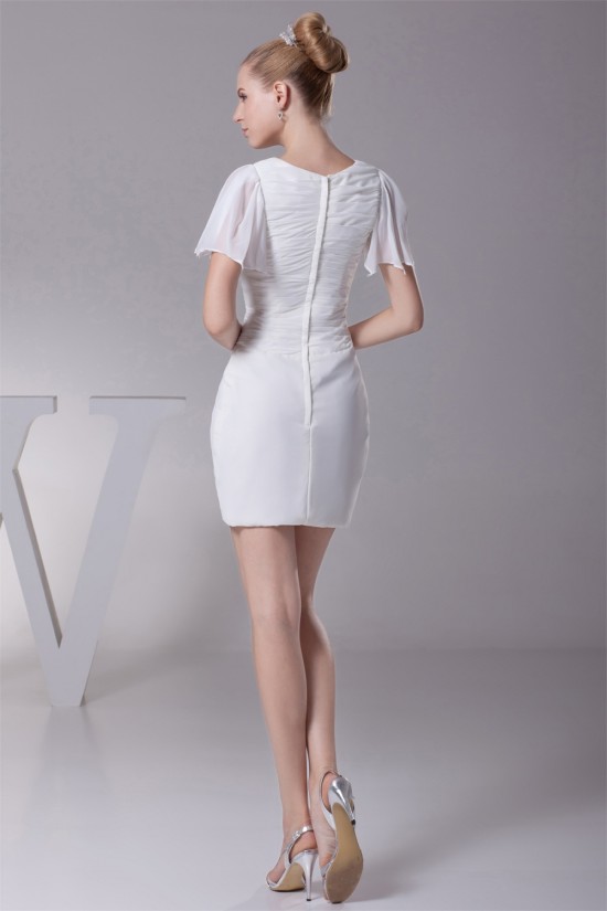 Sheath/Column Chiffon Short Sleeve Sweet Reception Wedding Dresses 2031512