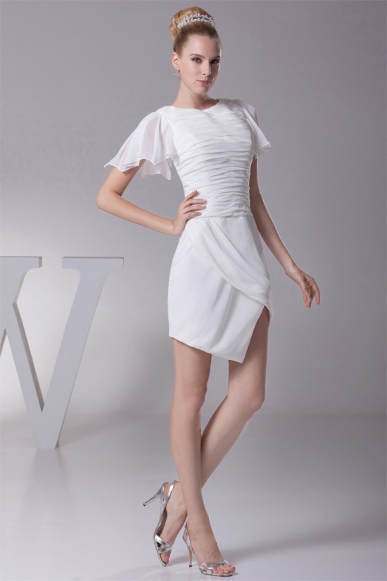 Sheath/Column Chiffon Short Sleeve Sweet Reception Wedding Dresses 2031512