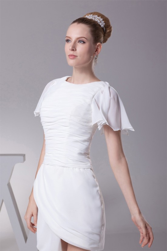 Sheath/Column Chiffon Short Sleeve Sweet Reception Wedding Dresses 2031512