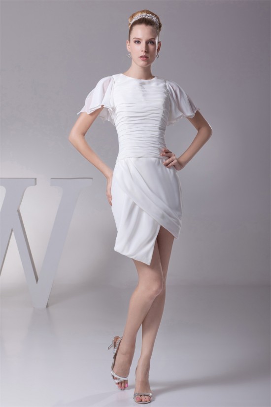 Sheath/Column Chiffon Short Sleeve Sweet Reception Wedding Dresses 2031512