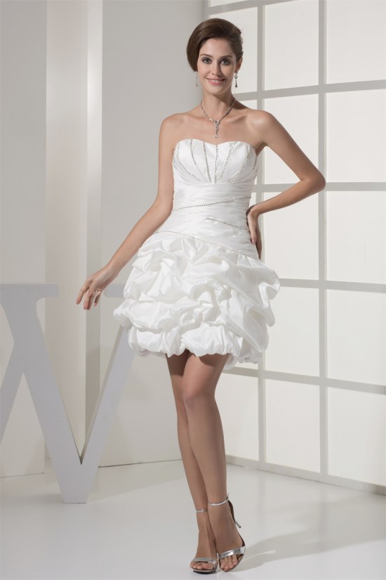 Sweetheart Ball Gown Satin Taffeta Short Beaded Reception Wedding Dresses 2031513