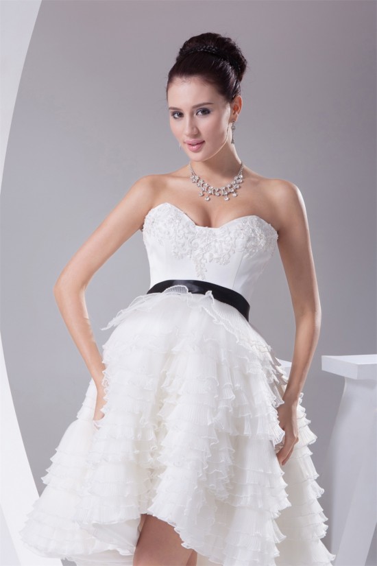 A-Line Sweetheart Ruffled Organza Short Reception Wedding Dresses 2031514