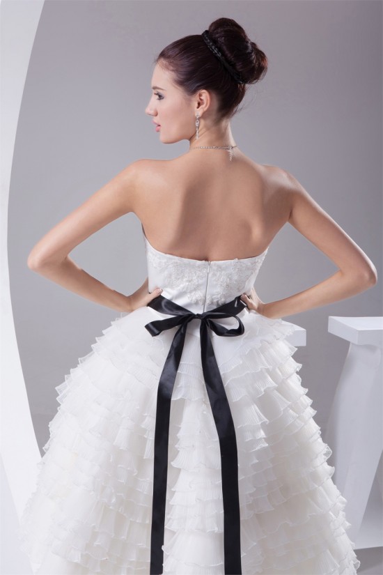 A-Line Sweetheart Ruffled Organza Short Reception Wedding Dresses 2031514