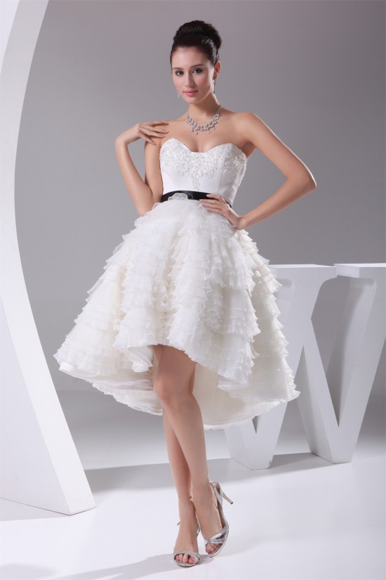 A-Line Sweetheart Ruffled Organza Short Reception Wedding Dresses 2031514