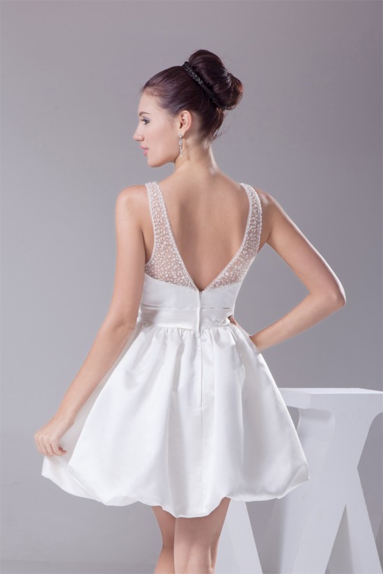 A-Line V-Neck Sleeveless Beaded Short Reception Wedding Dresses 2031516