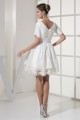A-Line Short Sleeve V-Neck  Taffeta Lace Short Reception Wedding Dresses 2031517