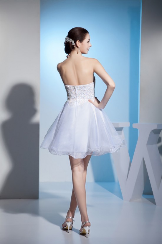 Wonderful Satin Organza A-Line Sleeveless Sweetheart Short Wedding Dresses 2031518
