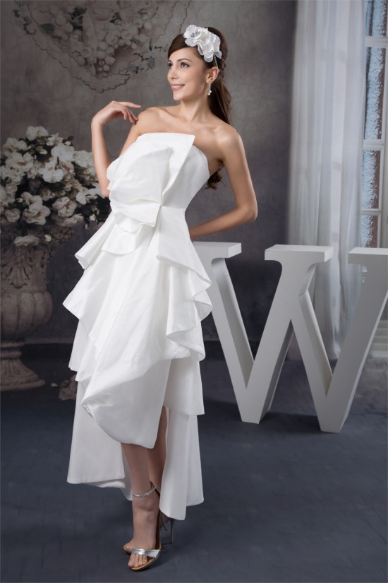 A-Line Strapless Ankle-Length Sleeveless Reception Wedding Dresses 2031521