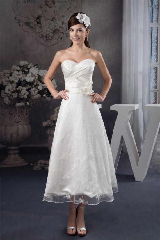 Attractive Sweetheart Sleeveless A-Line Tea Length Lace Little White Dresses 2031522 Attractive Sweetheart Sleeveless A-Line Tea Length Lace Little White Dresses 2031522