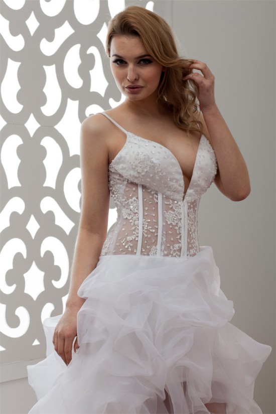 Fantastic Spaghetti Strap V-Neck Asymmetrical Satin Organza Beaded Wedding Dresses 2031524 Fantastic Spaghetti Strap V-Neck Asymmetrical Satin Organza Beaded Wedding Dresses 2031524