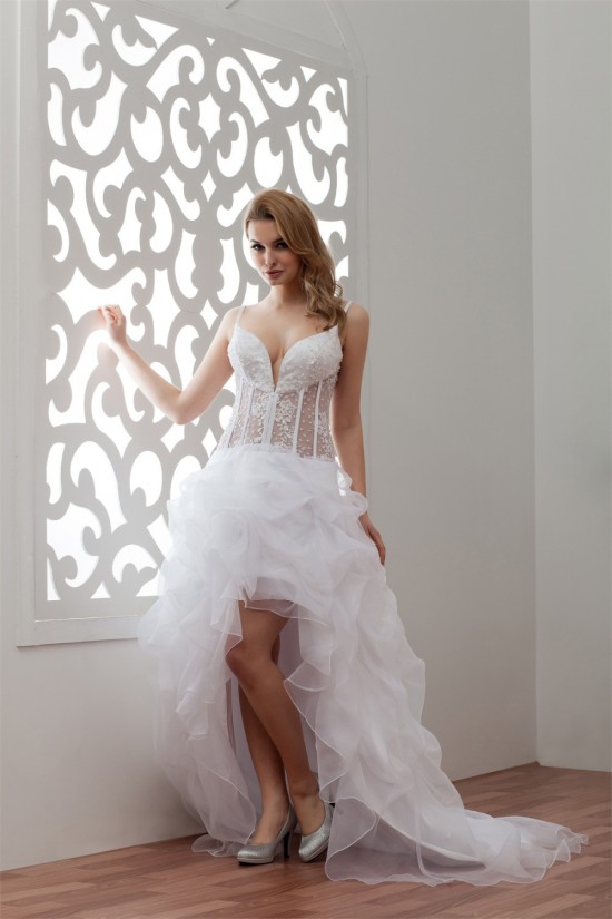 Fantastic Spaghetti Strap V-Neck Asymmetrical Satin Organza Beaded Wedding Dresses 2031524 Fantastic Spaghetti Strap V-Neck Asymmetrical Satin Organza Beaded Wedding Dresses 2031524