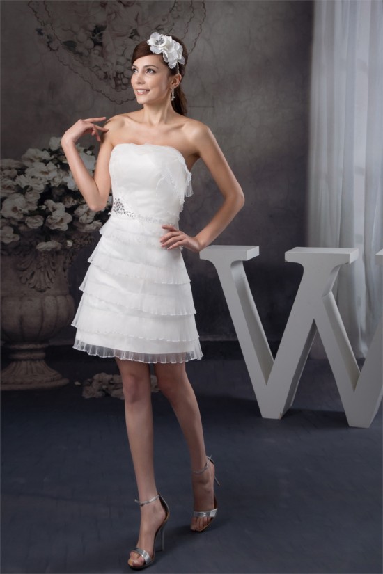 Short/Mini Sleeveless Strapless Beaded Sweet Wedding Dresses 2031527
