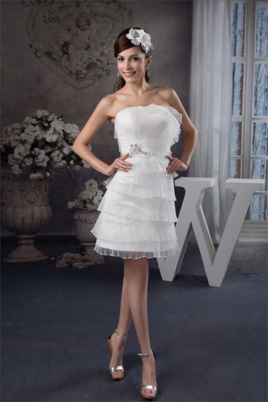 Short/Mini Sleeveless Strapless Beaded Sweet Wedding Dresses 2031527