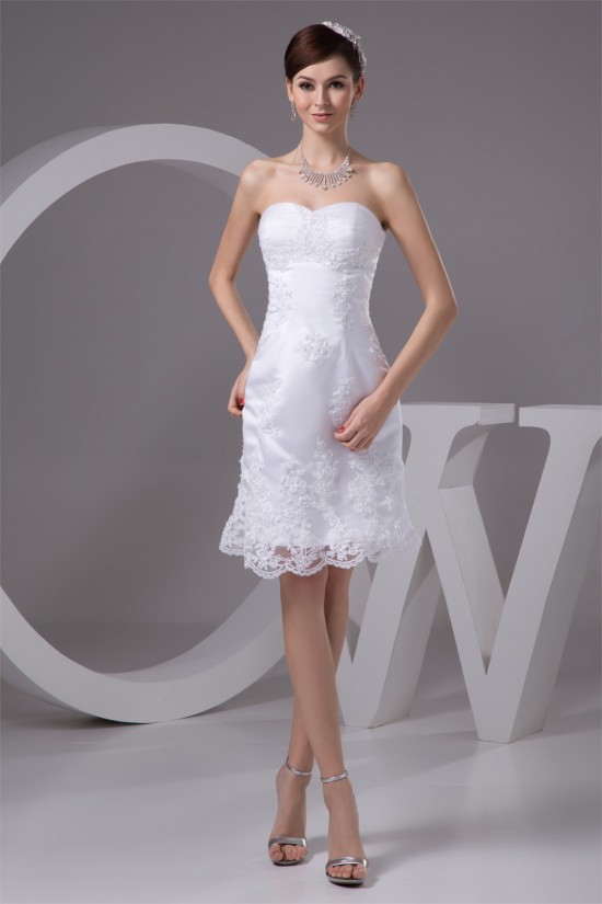 Satin Lace Fine Netting Sleeveless Sheath/Column Short Wedding Dresses 2031528