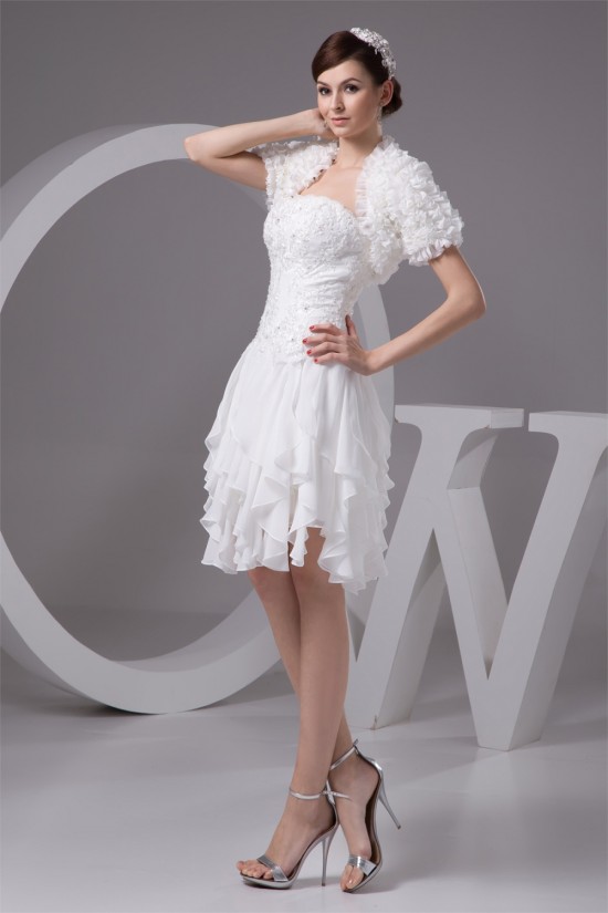 A-Line Strapless Chiffon Lace Beautiful Wedding Dresses with Jacket 2031530