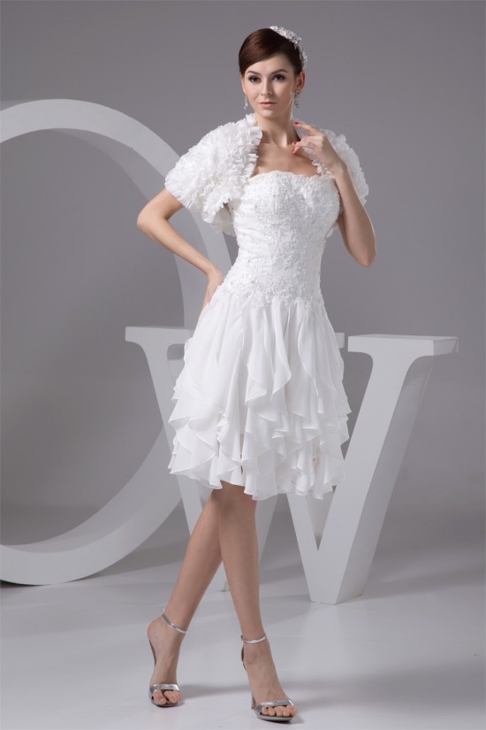 A-Line Strapless Chiffon Lace Beautiful Wedding Dresses with Jacket 2031530