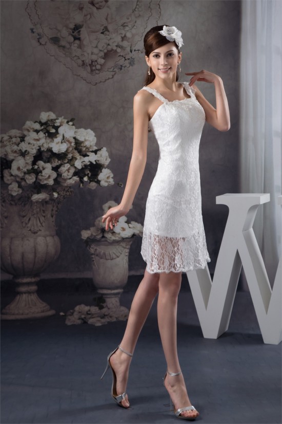 Sleeveless Lace Appliques Short Little White Short Wedding Dresses 2031531