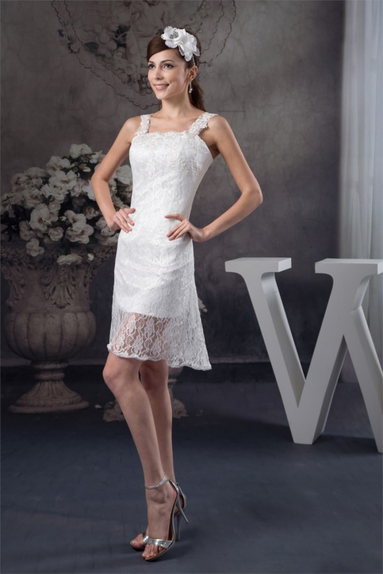 Sleeveless Lace Appliques Short Little White Short Wedding Dresses 2031531