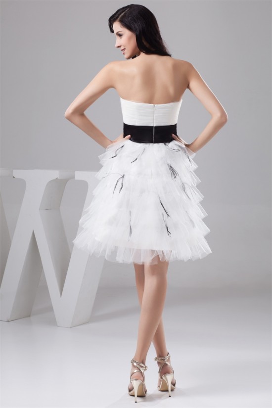A-Line Strapless Satin Fine Netting Short Wedding Dresses 2031533