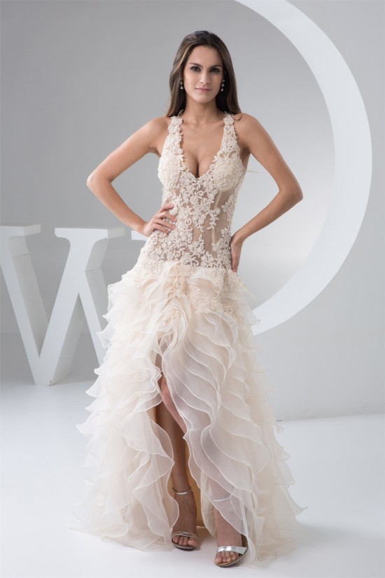 V-Neck Asymmetrical Sleeveless Ruched Satin Fine Netting Wedding Dresses 2031534 V-Neck Asymmetrical Sleeveless Ruched Satin Fine Netting Wedding Dresses 2031534