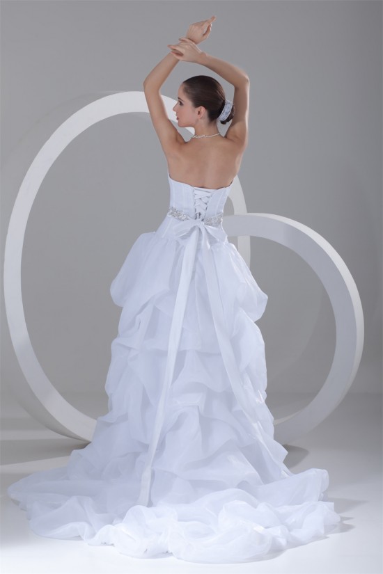 A-Line Satin Organza Sweetheart Embellished High Low Wedding Dresses 2031535