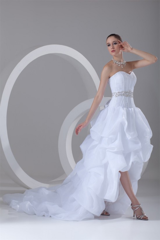 A-Line Satin Organza Sweetheart Embellished High Low Wedding Dresses 2031535