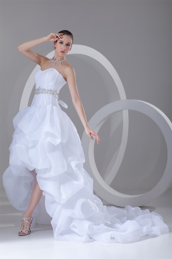 A-Line Satin Organza Sweetheart Embellished High Low Wedding Dresses 2031535