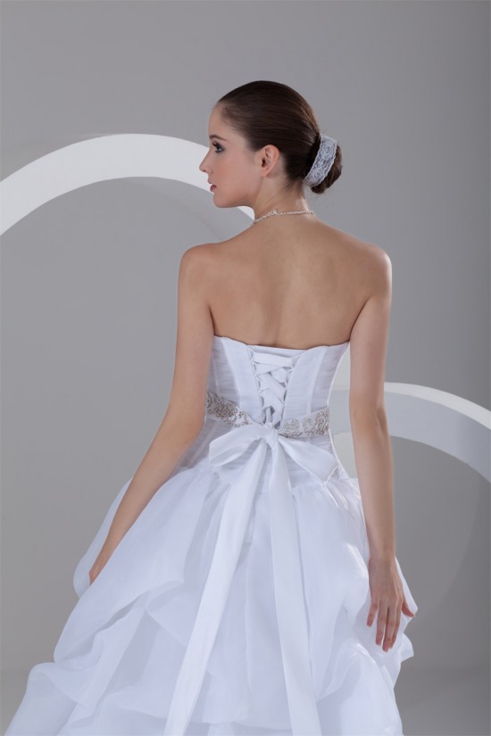 A-Line Satin Organza Sweetheart Embellished High Low Wedding Dresses 2031535