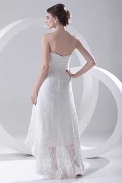A-Line Soft Sweetheart Satin Lace Sleeveless High Low Wedding Dresses 2031536