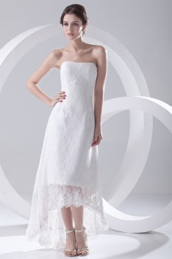 A-Line Soft Sweetheart Satin Lace Sleeveless High Low Wedding Dresses 2031536
