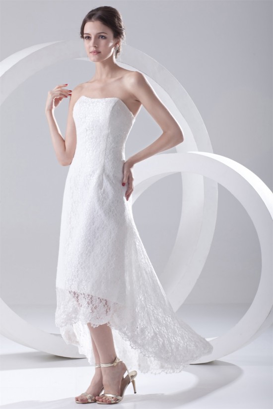 A-Line Soft Sweetheart Satin Lace Sleeveless High Low Wedding Dresses 2031536 A-Line Soft Sweetheart Satin Lace Sleeveless High Low Wedding Dresses 2031536