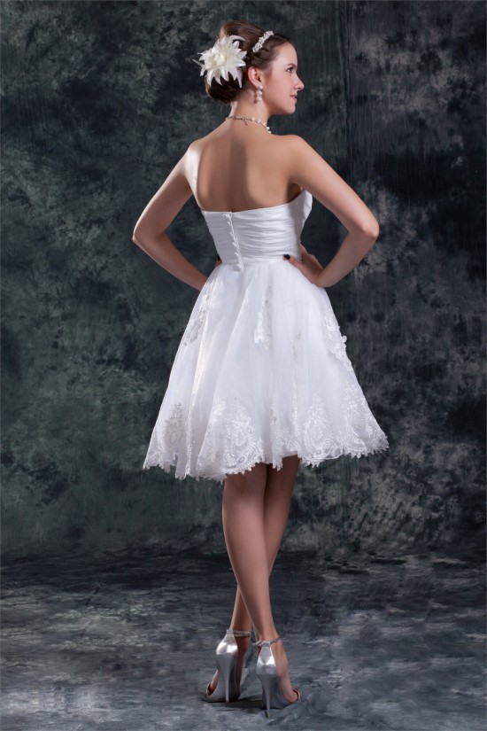 Beautiful Satin Organza Sweetheart Princess Short Lace Wedding Dresses 2031538