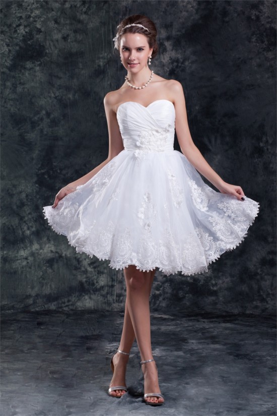 Beautiful Satin Organza Sweetheart Princess Short Lace Wedding Dresses 2031538